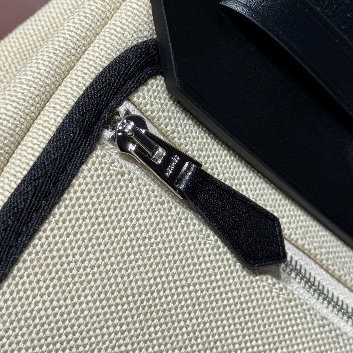 Hermes 25S Mini Herbag 20 in Beige and Black Canvas Silver Hardware Bag