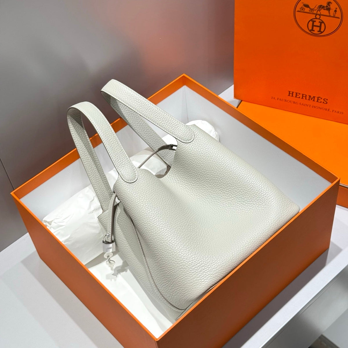 Hermes 25S Picotin Lock 22 in Ivory Calfskin Silver Hardware Bag