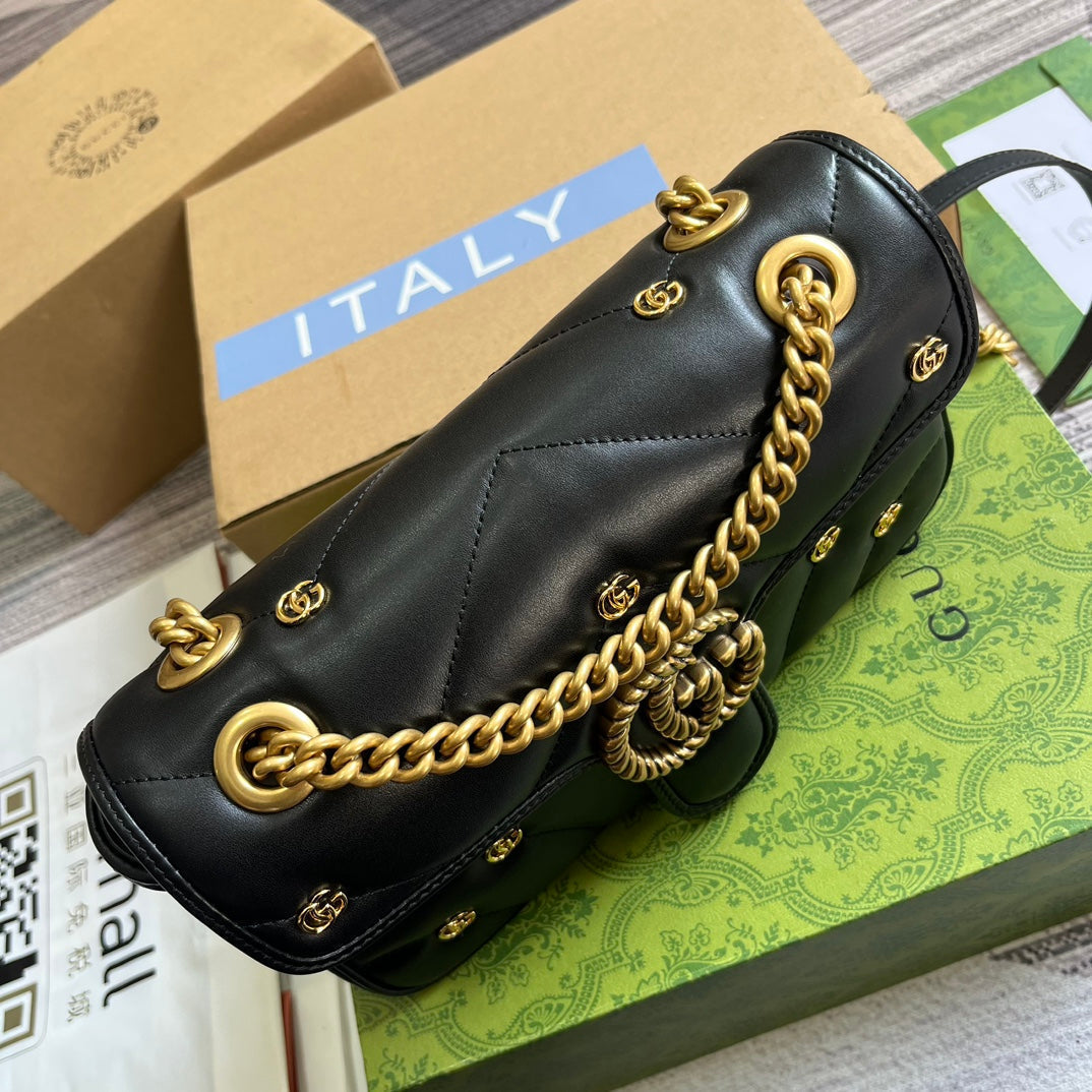 Gucci Marmont Medium 26 Bag in Black Lambskin