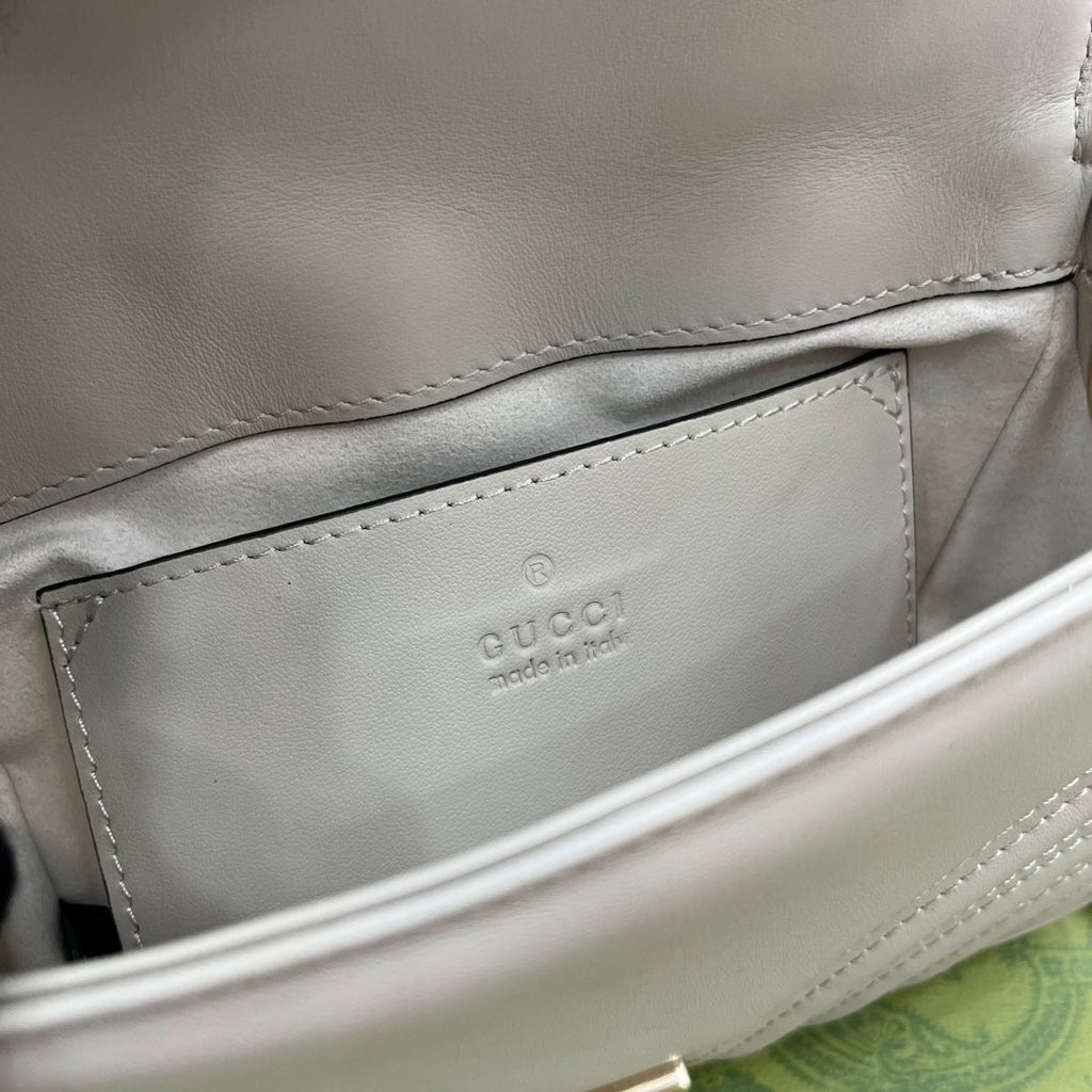 Gucci Marmont 13 Mini Top Handle Bag White Calfskin
