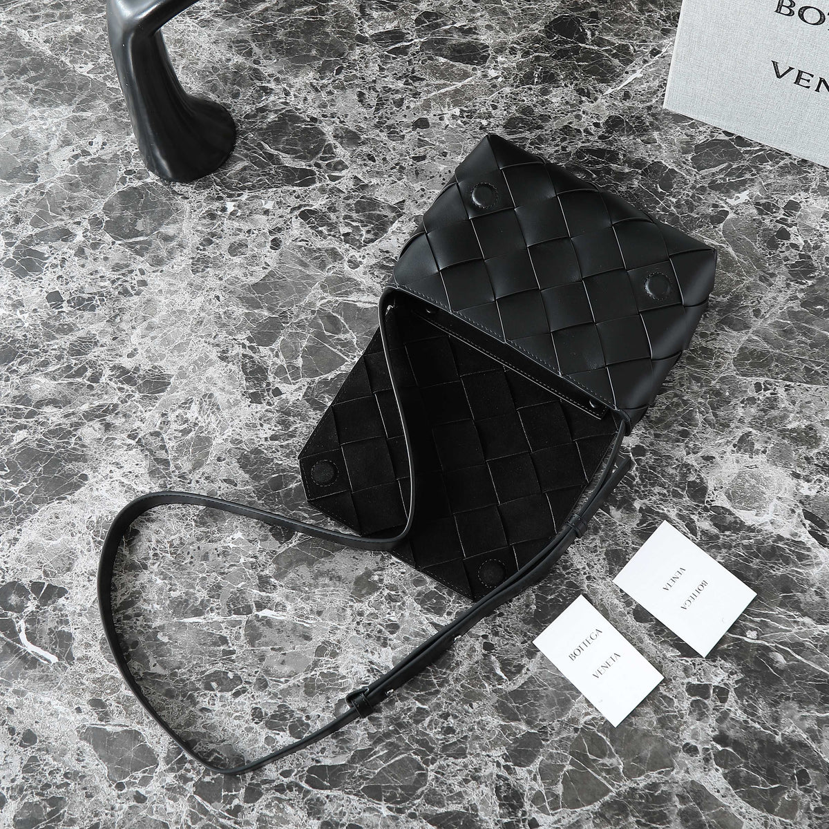 Bottega Veneta 25S Diago 22 in Black Calfskin Patent Silver Hardware Bag
