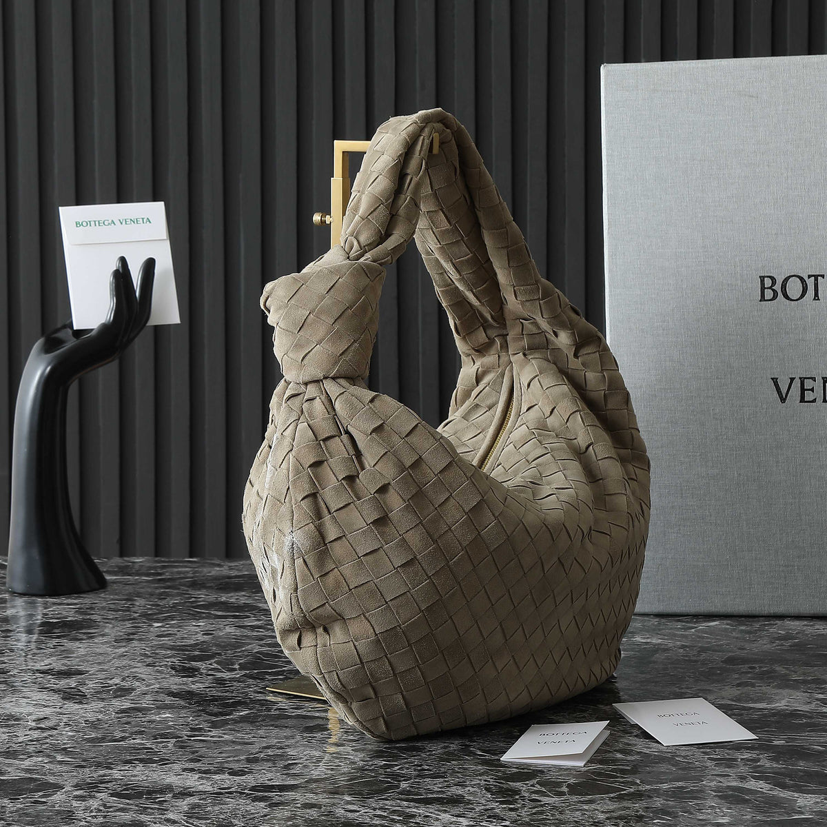 Bottega Veneta 25S Small Jodie 48 in Muted Taupe Suede Gold Hardware Bag