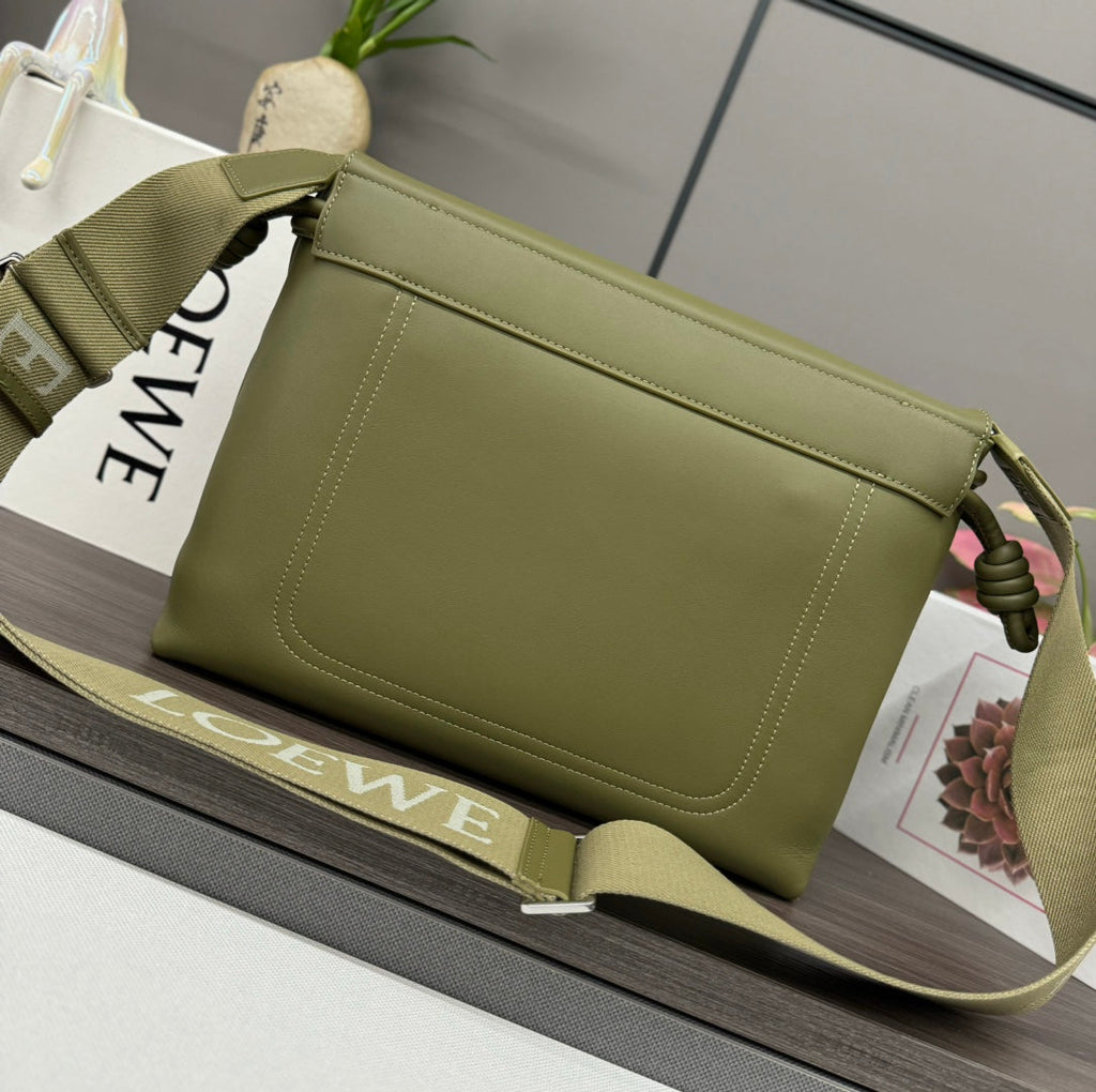 Flamenco Satchel 34 in Army Green Shiny Supple Calfskin