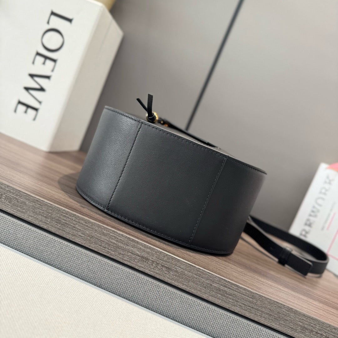 Loewe Hammock Slice 25 Bag in Black Shiny Calfskin