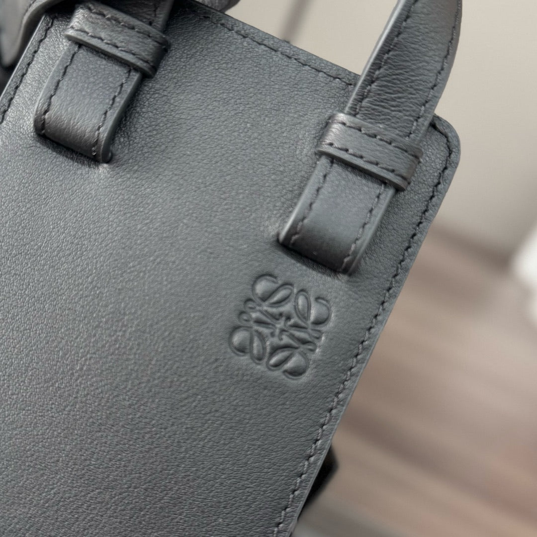 Loewe Hammock Slice 25 Bag in Black Shiny Calfskin