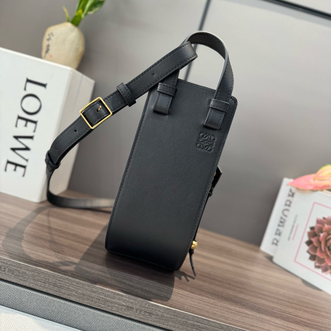 Loewe Hammock Slice 25 Bag in Black Shiny Calfskin