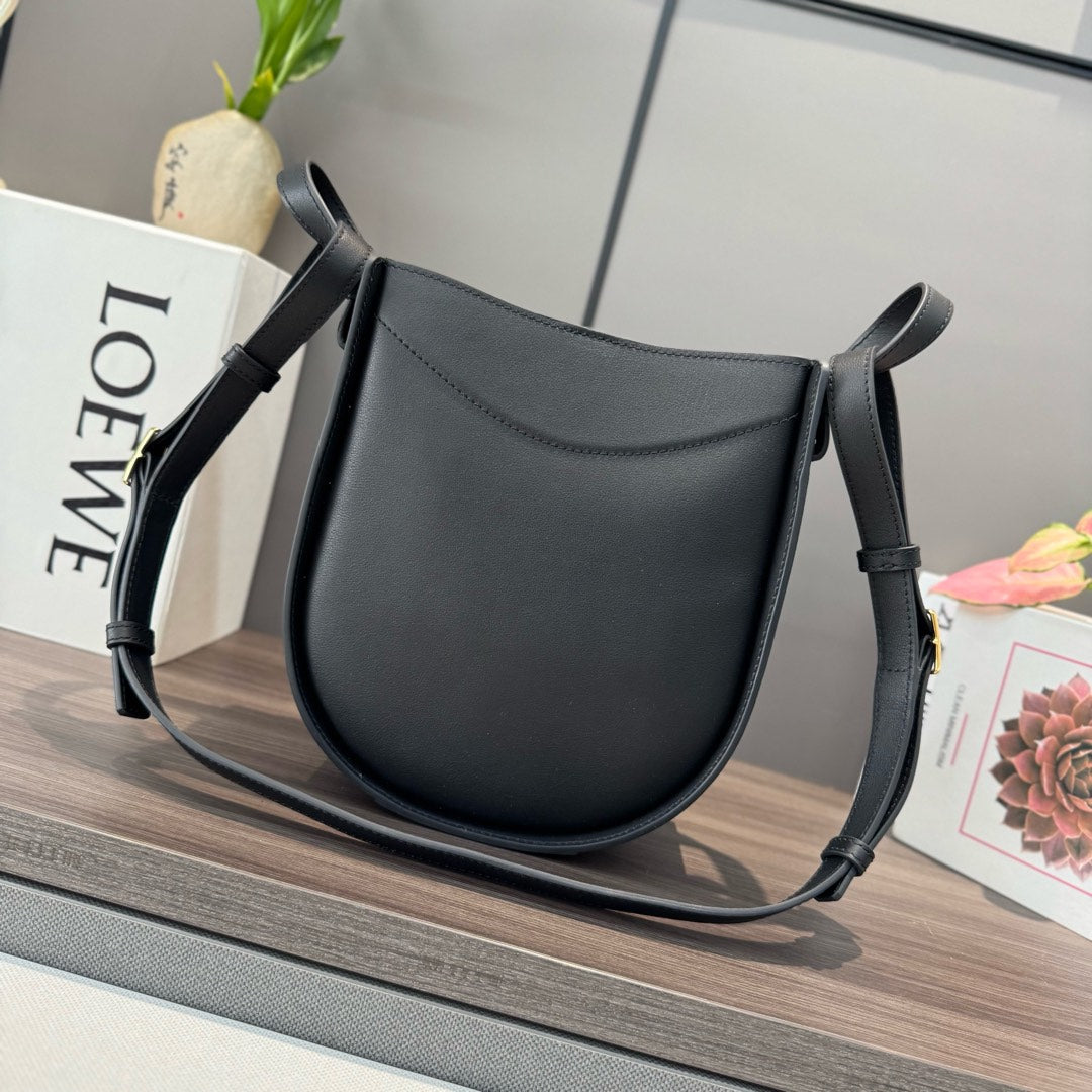 Loewe Hammock Slice 25 Bag in Black Shiny Calfskin