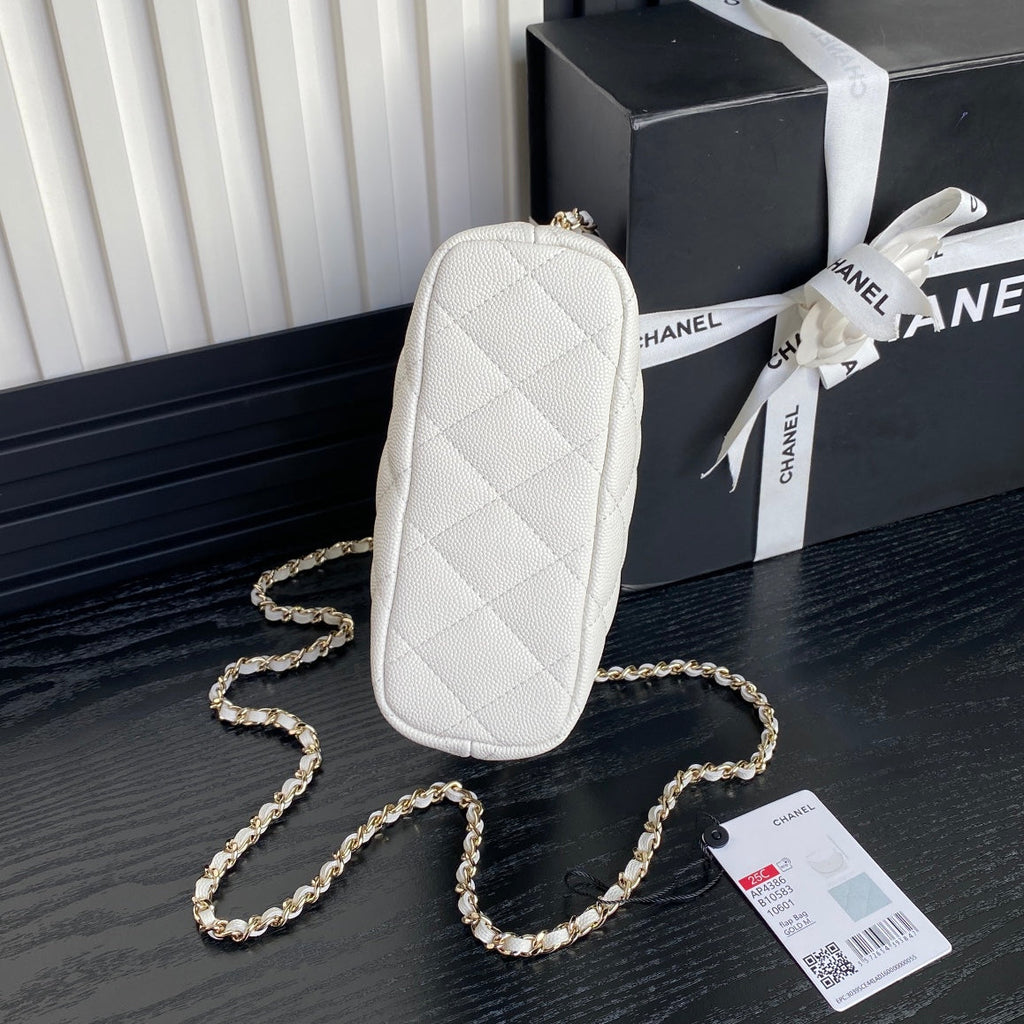 Chanel Hobo Bag 21 in White Grained Calfskin Gold Hardware
