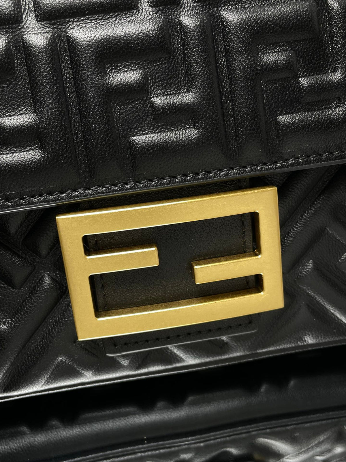 Fend Baguette 24 Bag with Ff Motif Black Leather Ghw