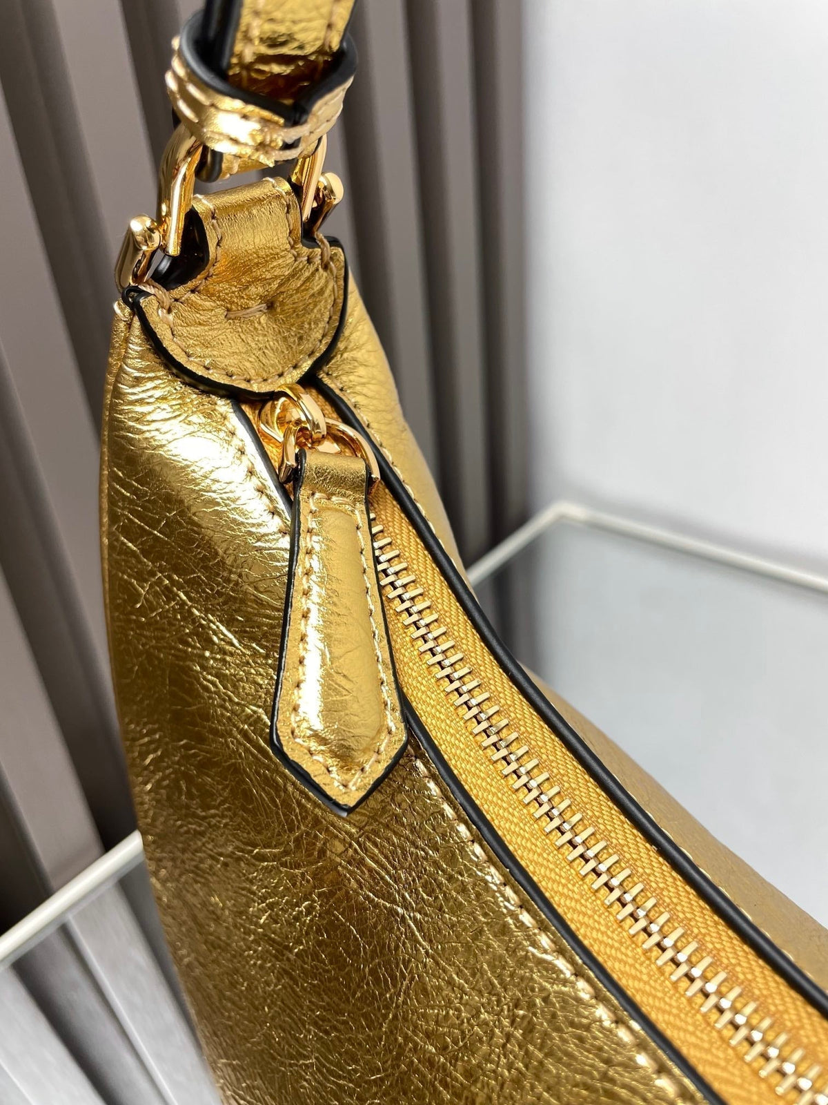 Fendi Fendigraphy Medium 29 in Gold Metallic Smooth Lambskin Gold Hardware Bag