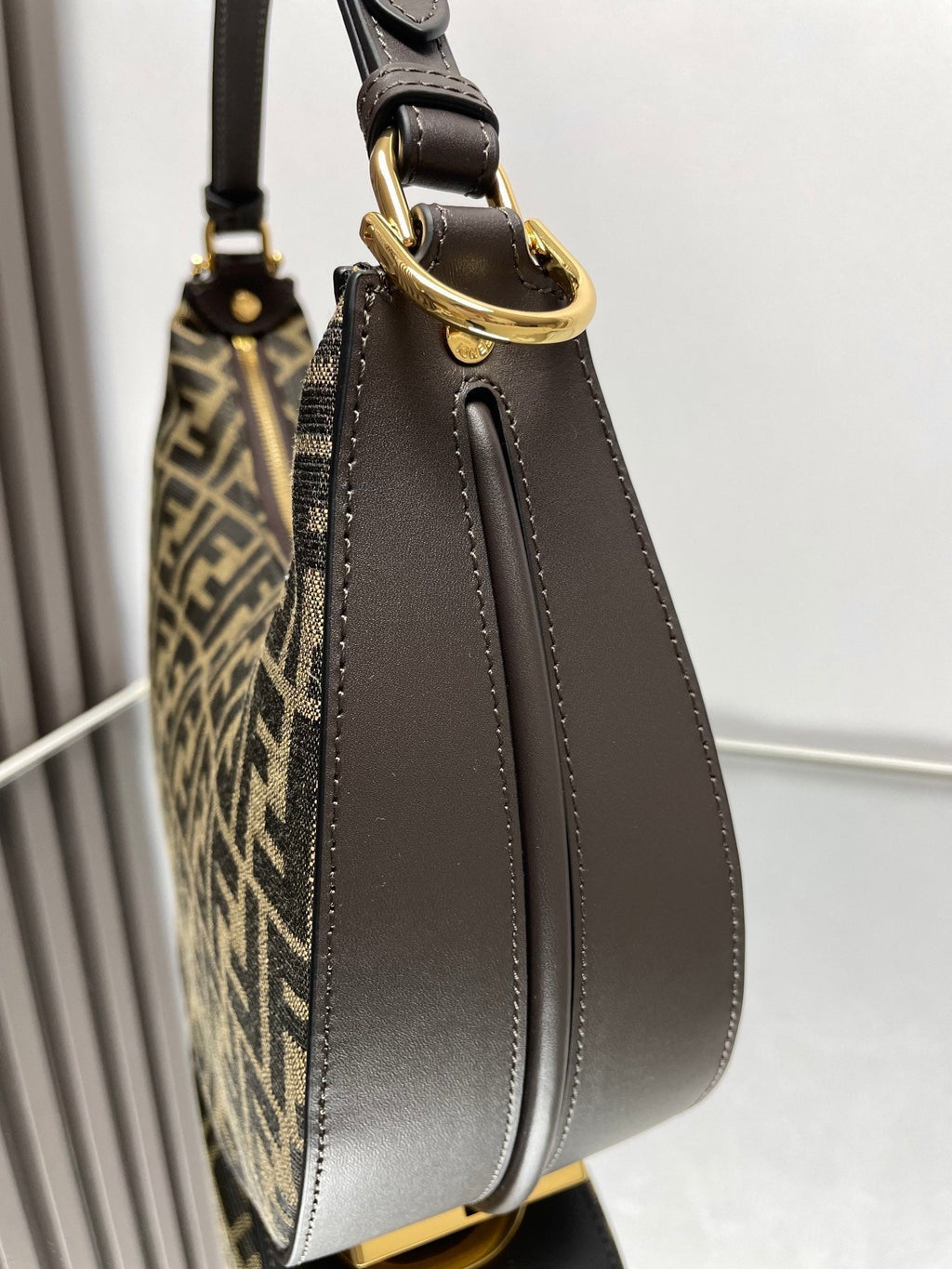 Fendi Fendigraphy Medium 29 in Gurkha Jacquard Fabric Ff Motif Gold Hardware Bag