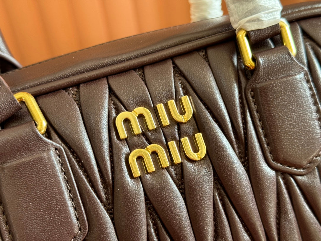 Arcadie Matelassé Bag 24 in Chestnut Brown Lambskin Gold Hardware