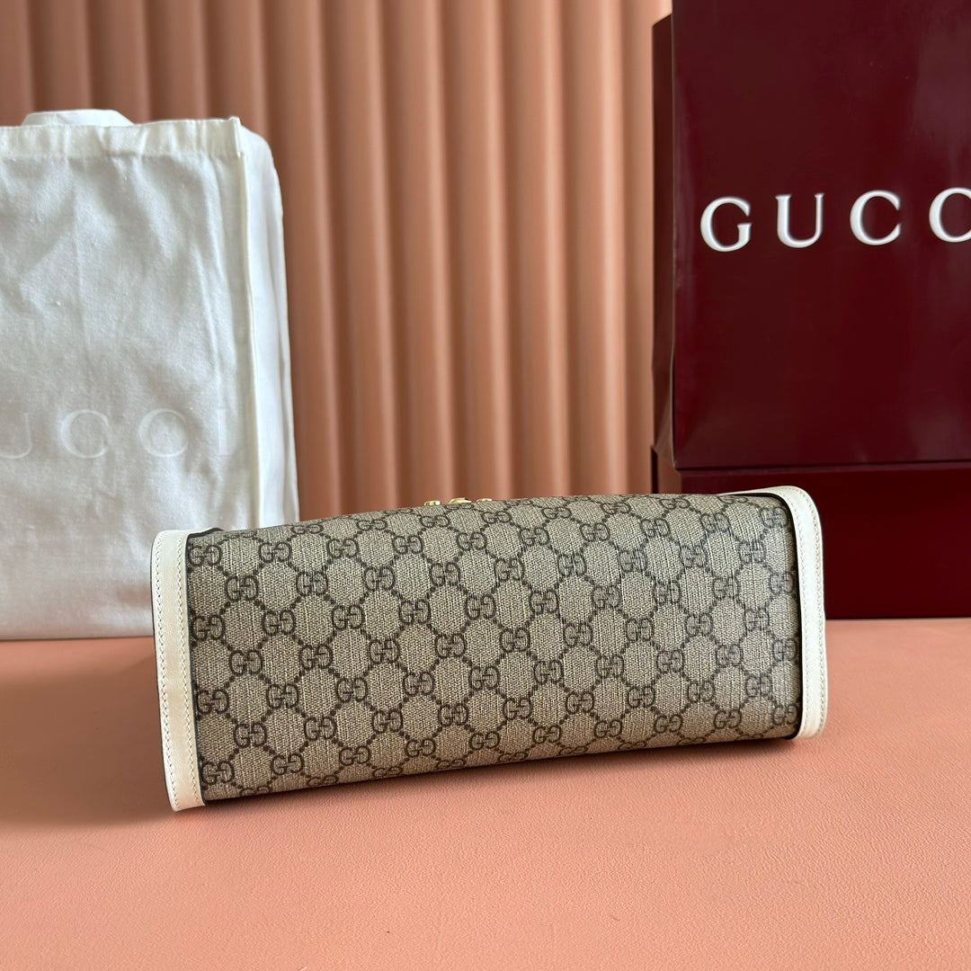 Gucci 26S Padlock Top Handle Bag 31 in Dark Beige and White Calfskin