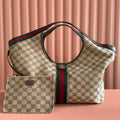Gucci Giglio Large Tote Bag 60 in Beige and Dark Brown Canvas