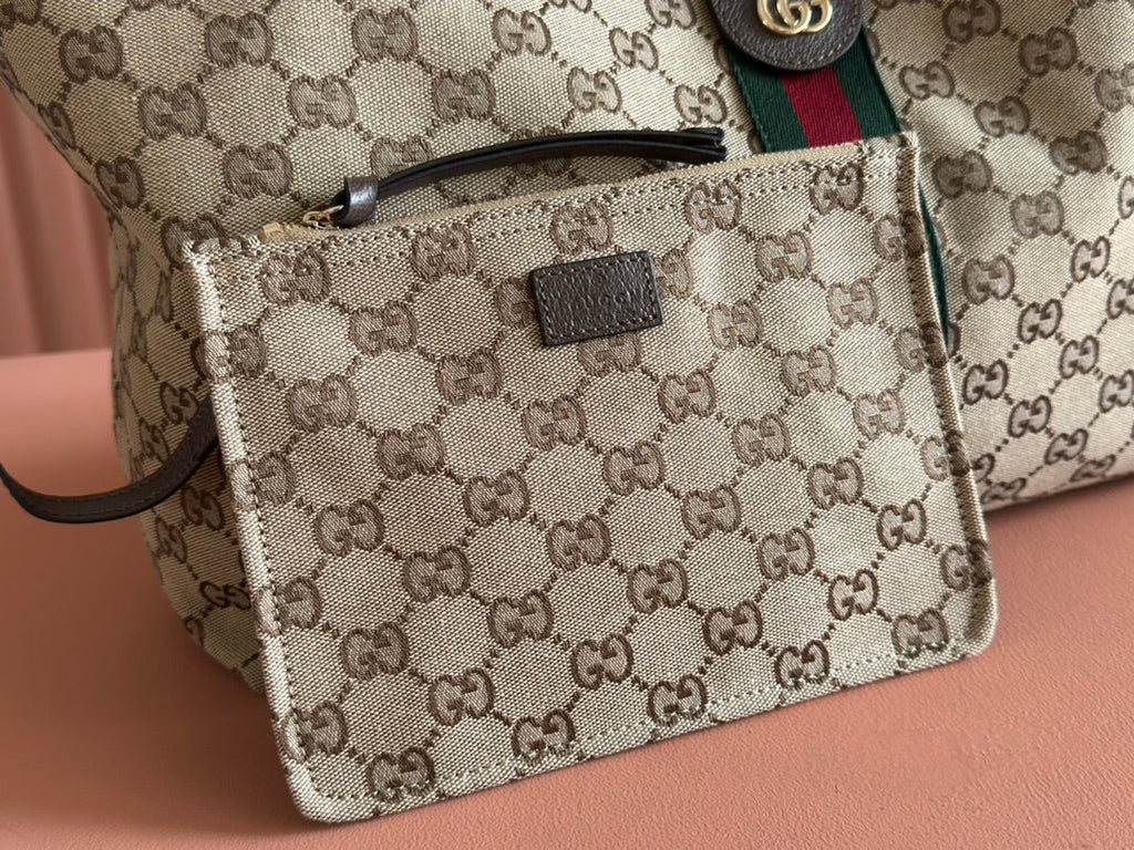 Gucci Giglio Large Tote Bag 60 in Beige and Dark Brown Canvas