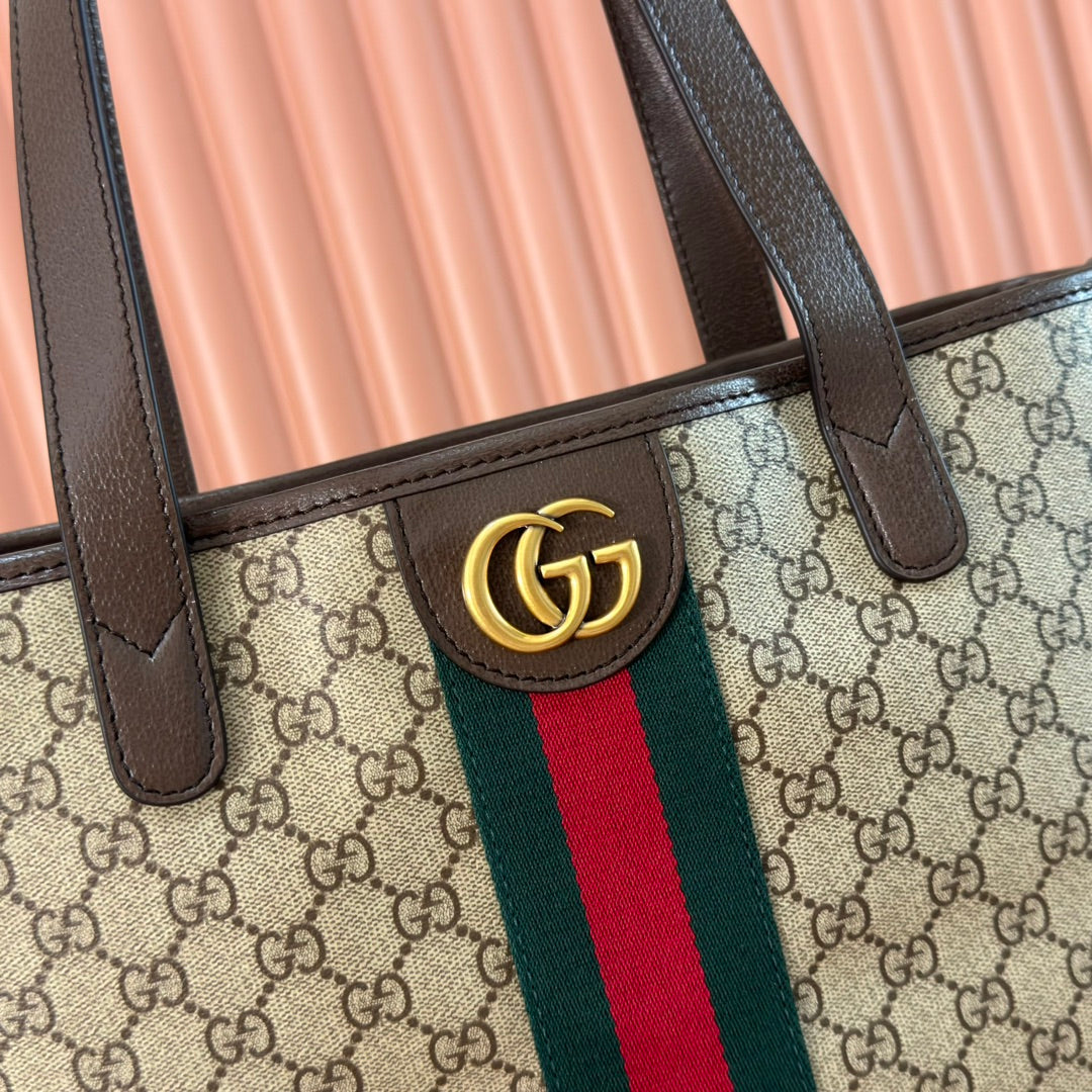 Gucci 25S Tote Bag 36 cm in Dark Brown Mix Beige Lambskin with Gold Hardware