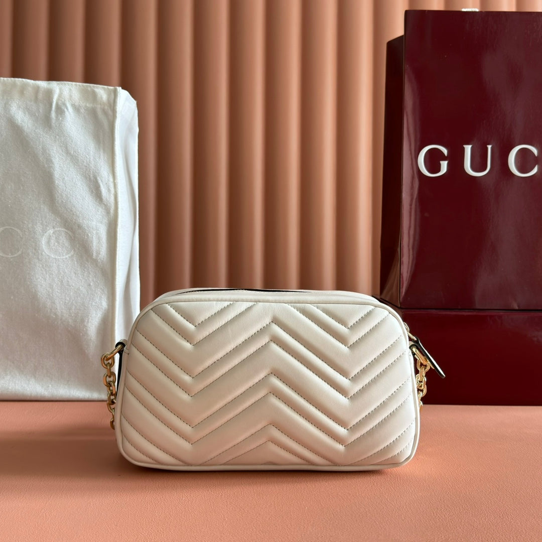 Gucci 25S Marmont Bag 24 in Cream White Calfskin with Gold Hardware