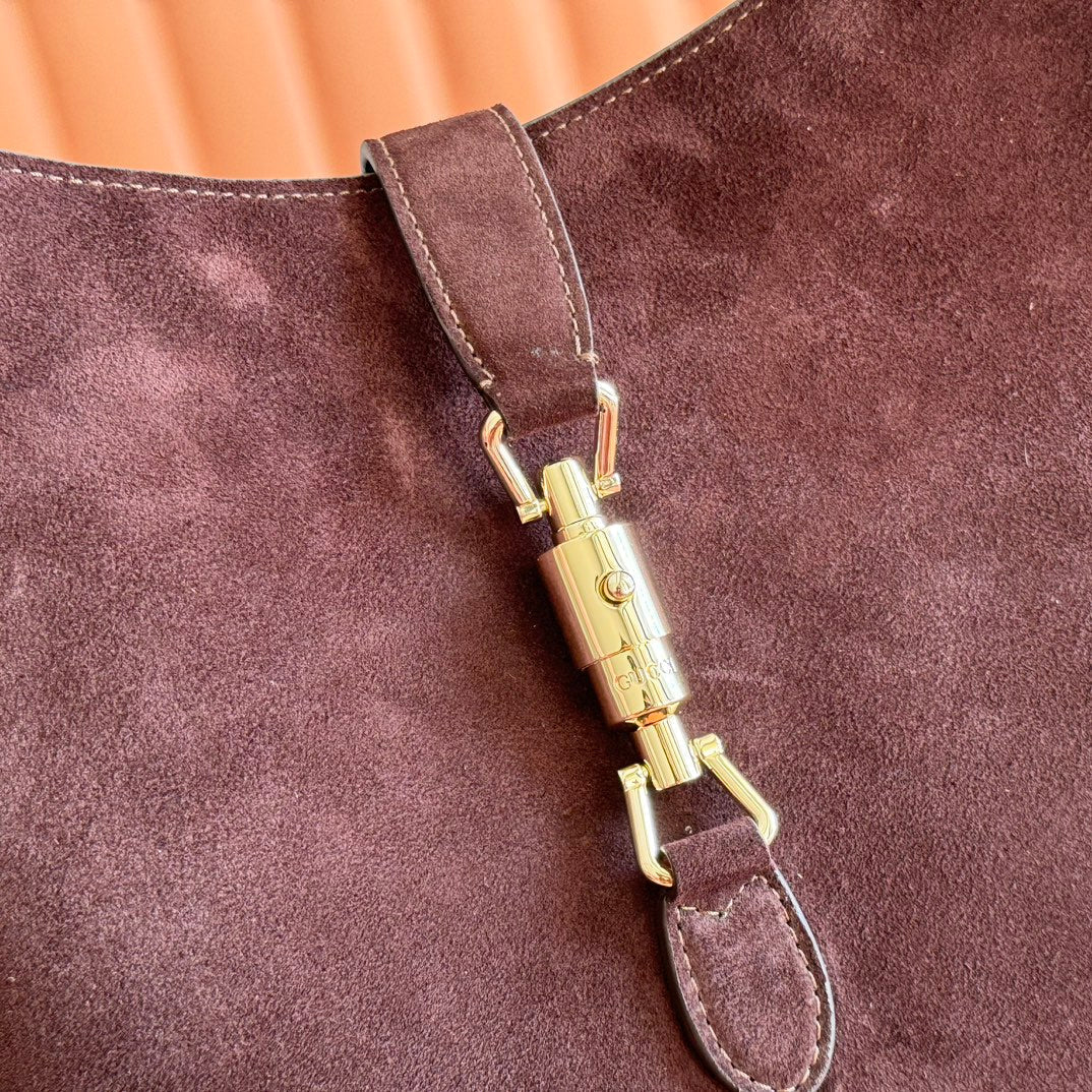 Gucci 25S Jackie Giorno 44 cm in Dark Chocolate Brown Suede Bag