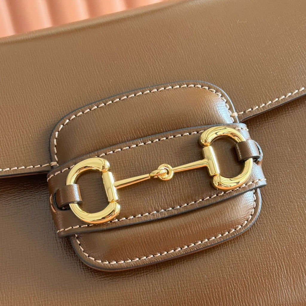 Gucci 25S Horsebit 1955 Medium Shoulder Bag 29 cm in Brown Calfskin with Gold Hardware