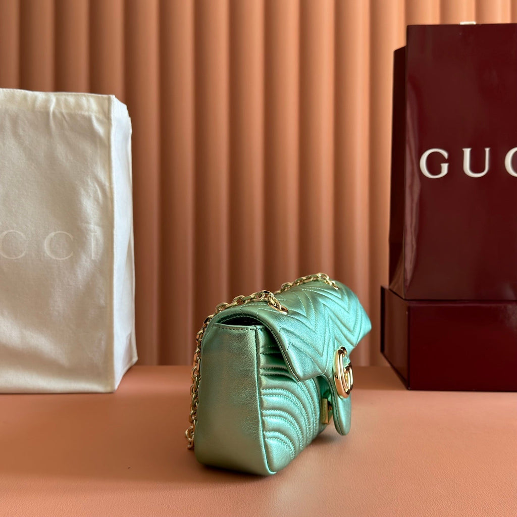 Gucci 26S Marmont Bag 26 in Metallic Pale Green Lambskin