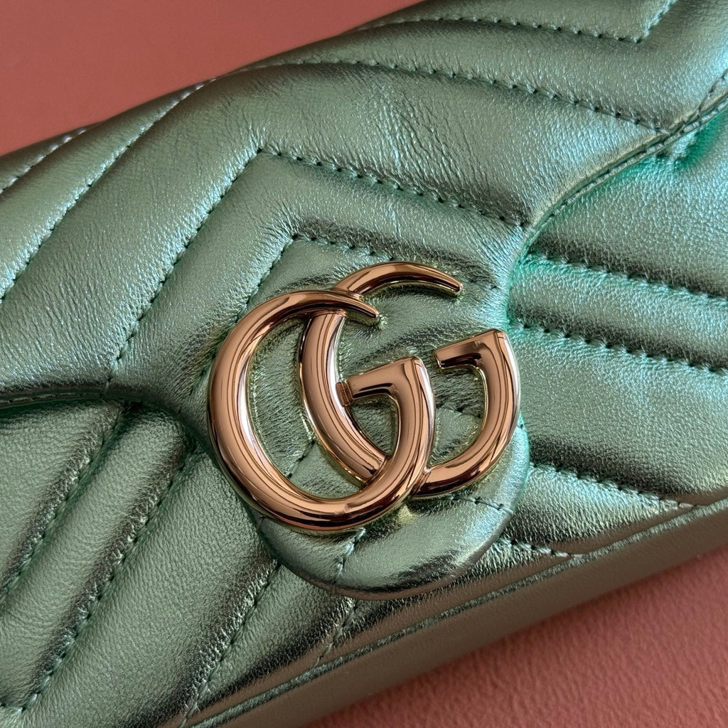 Gucci 26S Marmont Bag 16 in Metallic Pale Green Lambskin