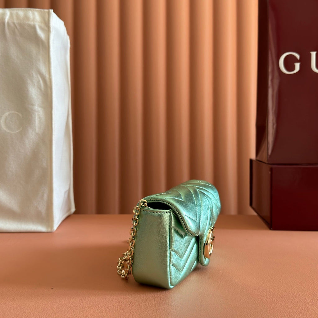 Gucci 26S Marmont Bag 16 in Metallic Pale Green Lambskin