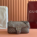 Gucci 26S Marmont Bag 26 in Warm Gray Brown Lambskin