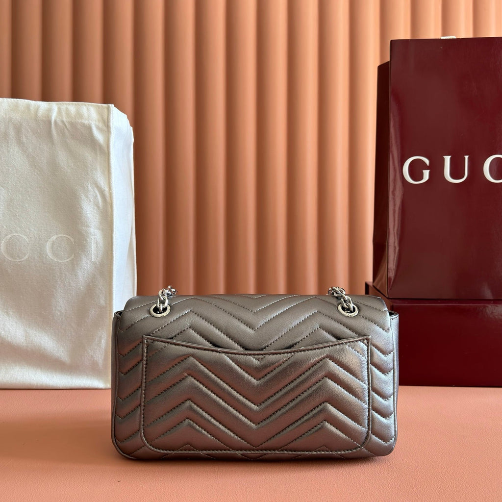 Gucci 26S Marmont Bag 26 in Warm Gray Brown Lambskin