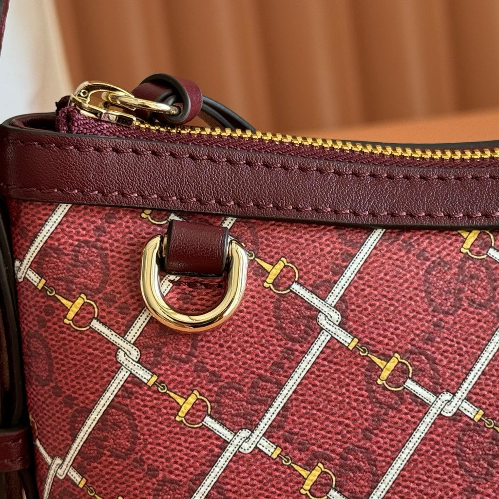 Gucci 26S Emblem Bucket Bag 22 in Dark Red Coated Fabric