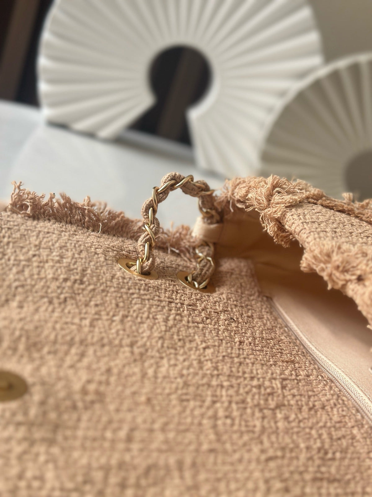 Chanel 25S Flap Bag 27 in Beige Fabric