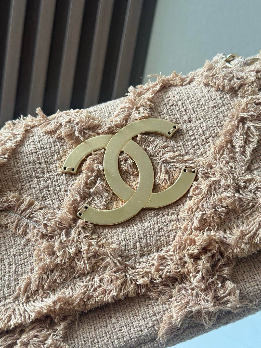 Chanel 25S Flap Bag 27 in Beige Fabric
