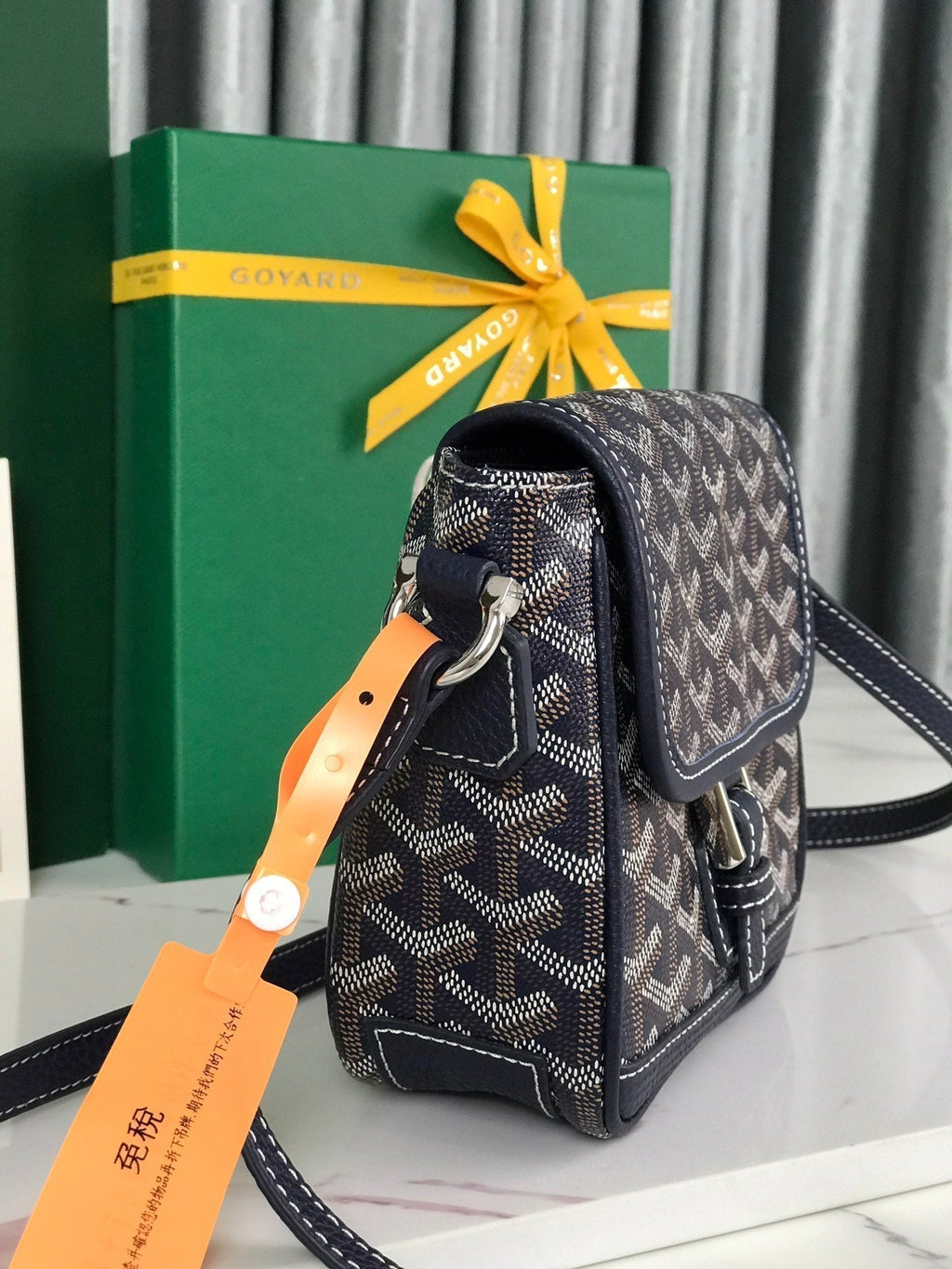 Goyard Grand Bleu 16 in Navy Blue Goyardine Canvas and Lambskin Bag
