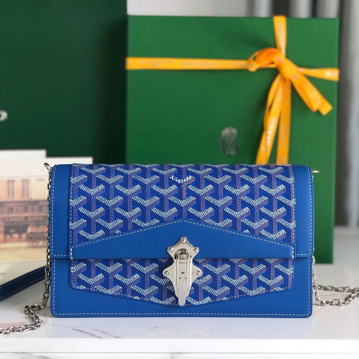Goyard Duchesse Marie-Caroline Bag 25 in Sapphire Blue Goyardine Canvas and Smooth Calfskin