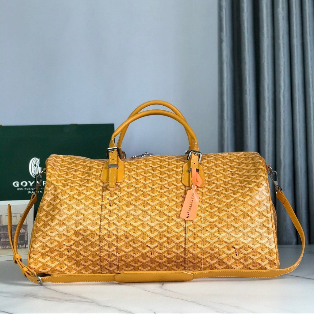 Goyard Boston 50 Bag in Yellow Goyardine Canvas and Calfskin Trim