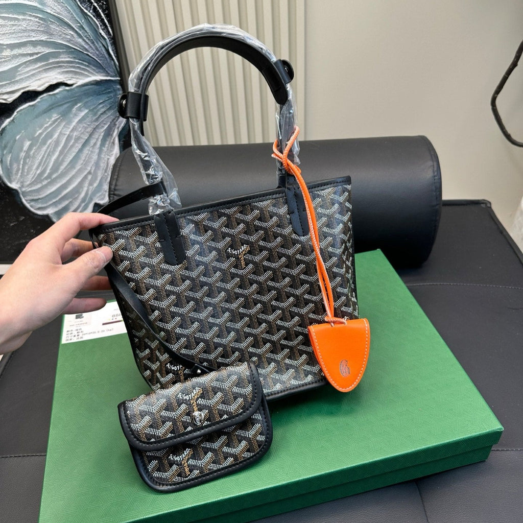 Goyard Anjou Mini Bag 21 in Black Goyardine Canvas and Calfskin