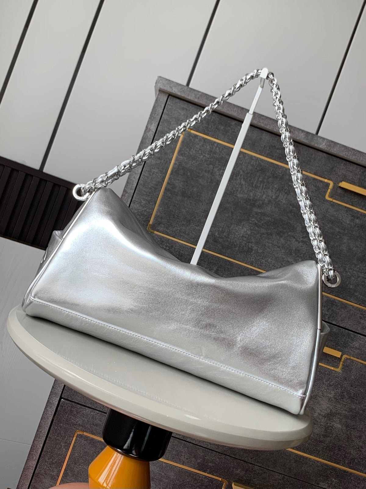 Chanel 25S Hobo Bag 40 cm in Silver Smooth Calfskin