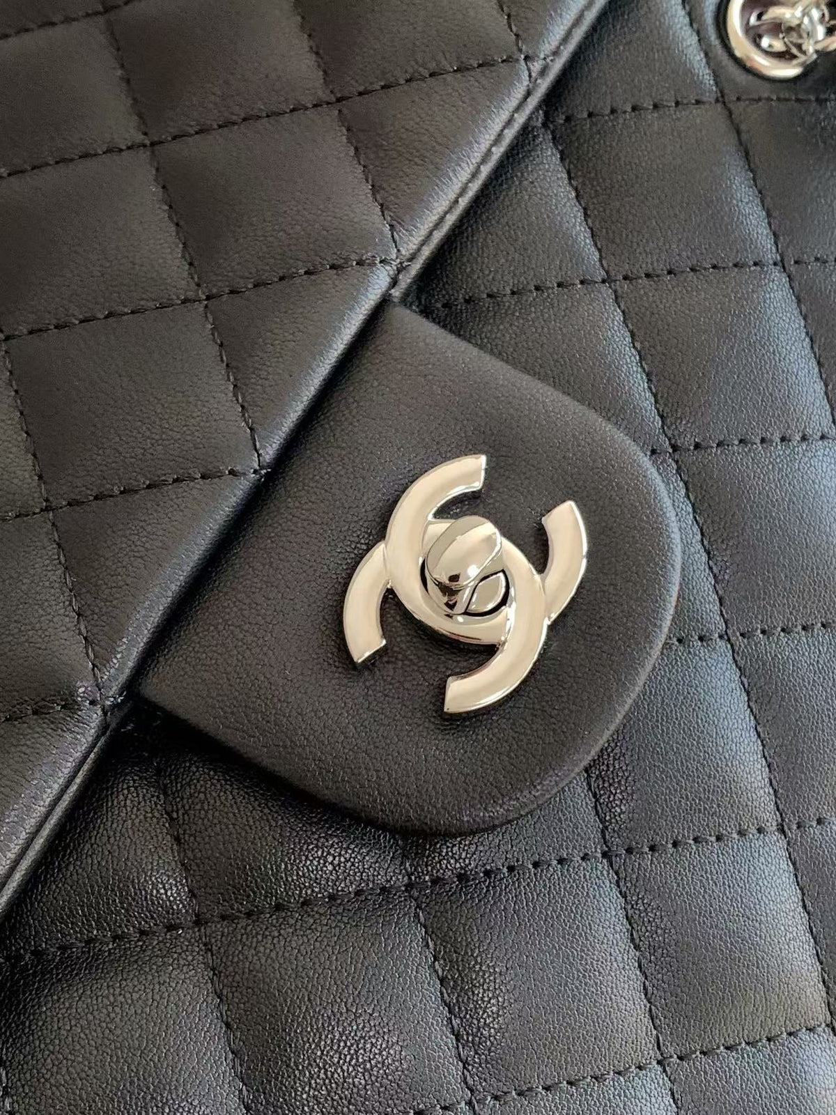 Chanel Cambon Large Flap 25S 33 cm in Black Calfskin with White Logo Bag