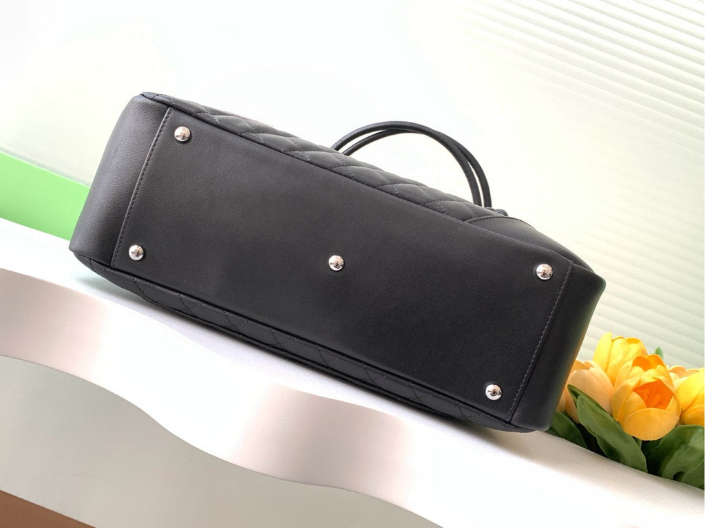 Chanel Cambon Large Flap 25S 33 cm in Black Calfskin with White Logo Bag