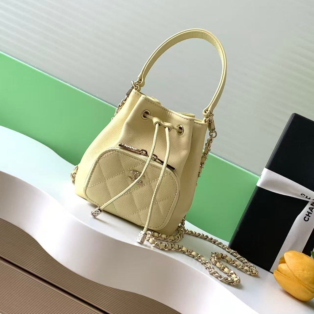 Chanel 25S Mini Bucket Bag 12 in Yellow Calfskin Gold Hardware