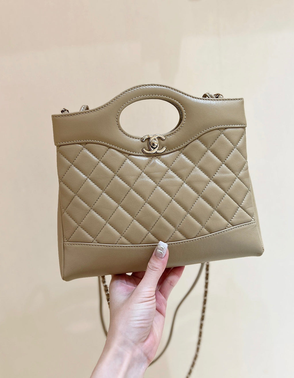 Chanel 25S Mini Shopping Bag 23 in Warm Taupe Calfskin