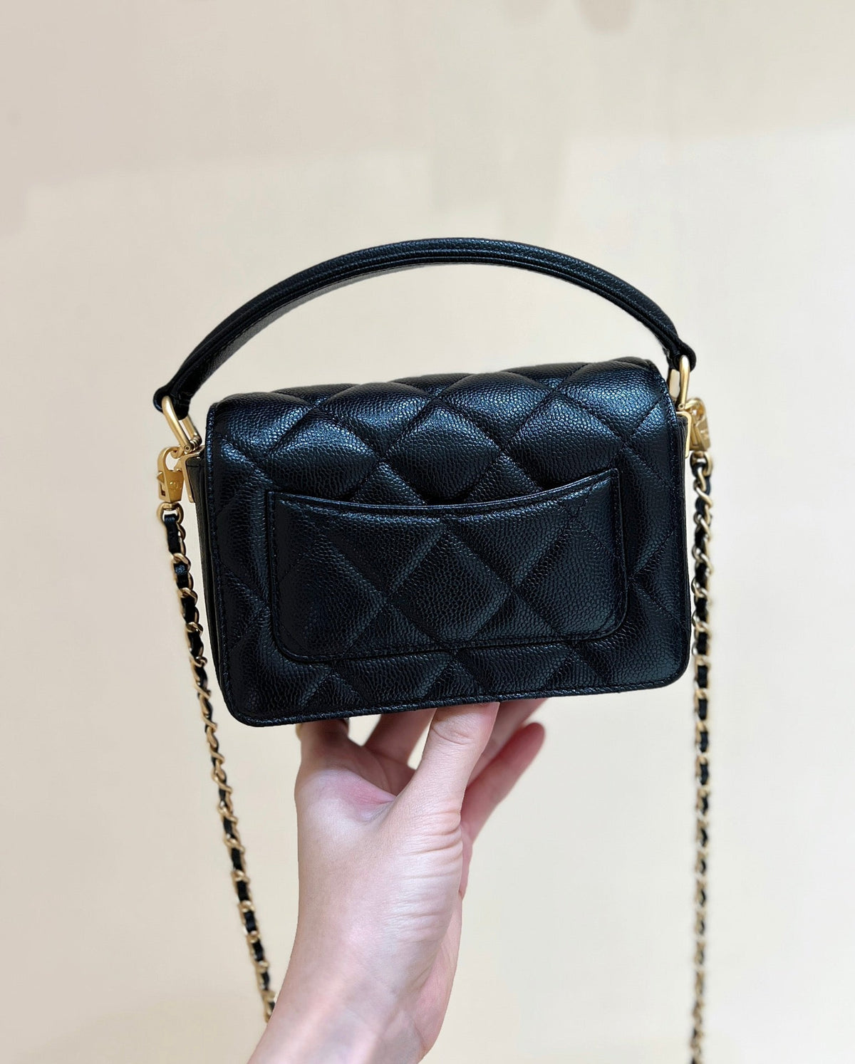 Chanel Flap Bag 16 in Black Grained Calfskin Gold Hardware