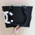 Chanel 25S Cambon Ligne Tote Bag 30 in Black and White Lambskin