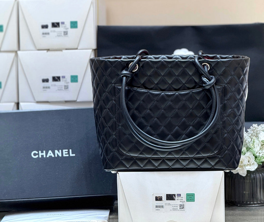Chanel 25S Cambon Ligne Tote Bag 30 in Black and White Lambskin