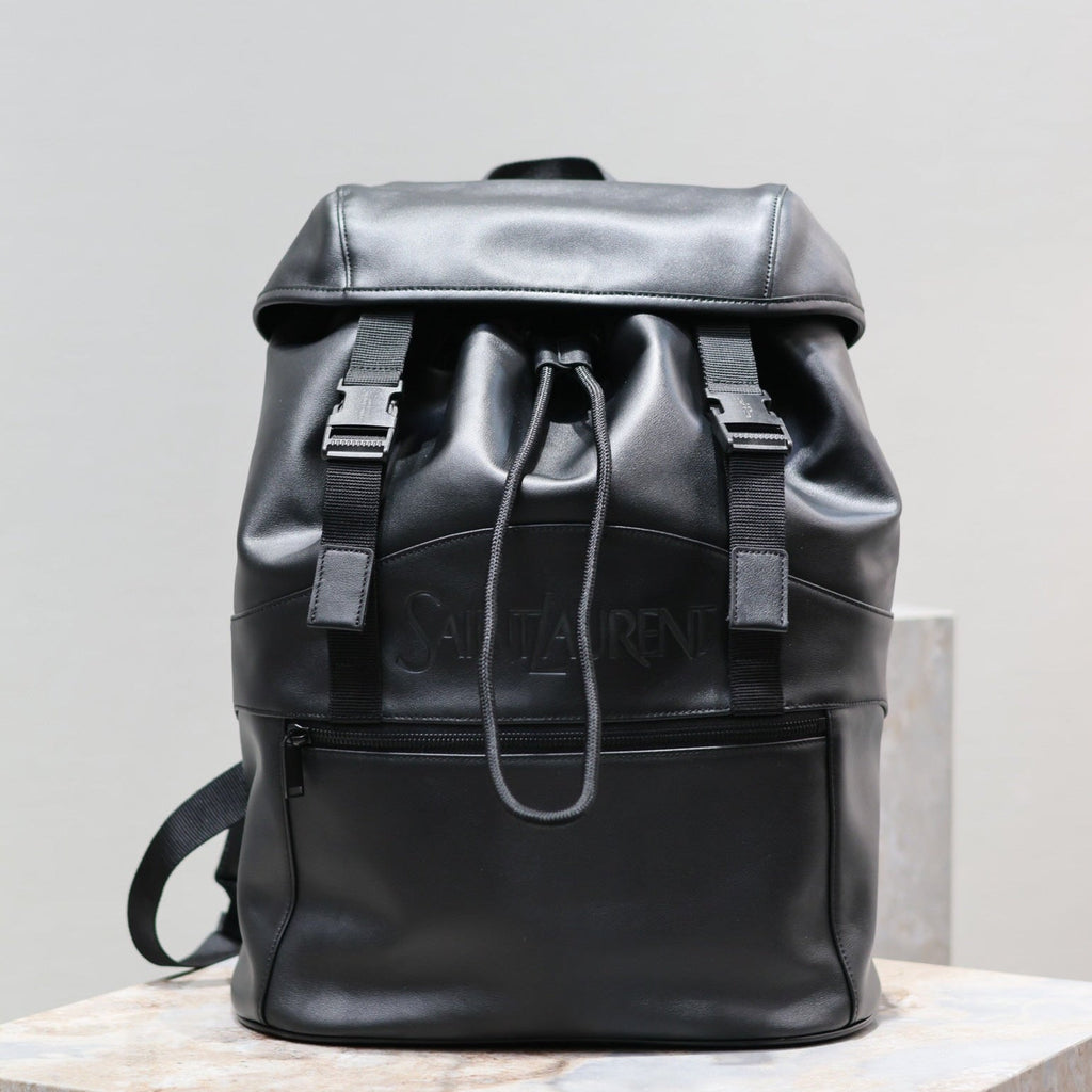 Saint Laurent Backpack 45 in Black Calfskin with Embossed Logo