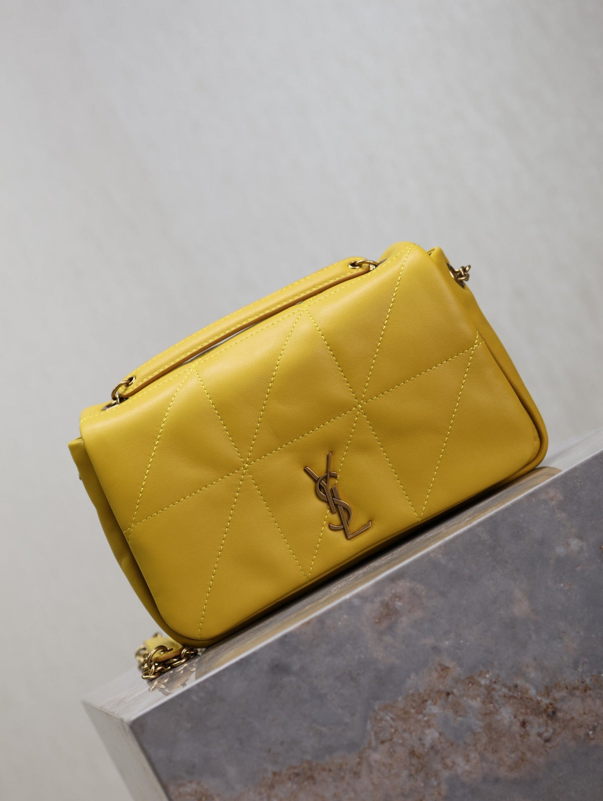 Saint Laurent Jamie 4.3 Mini Bag 20 in Mustard Yellow Lambskin Copper Hardware