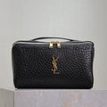Saint Laurent Comestic Pouch in Black Lambskin Gold Logo