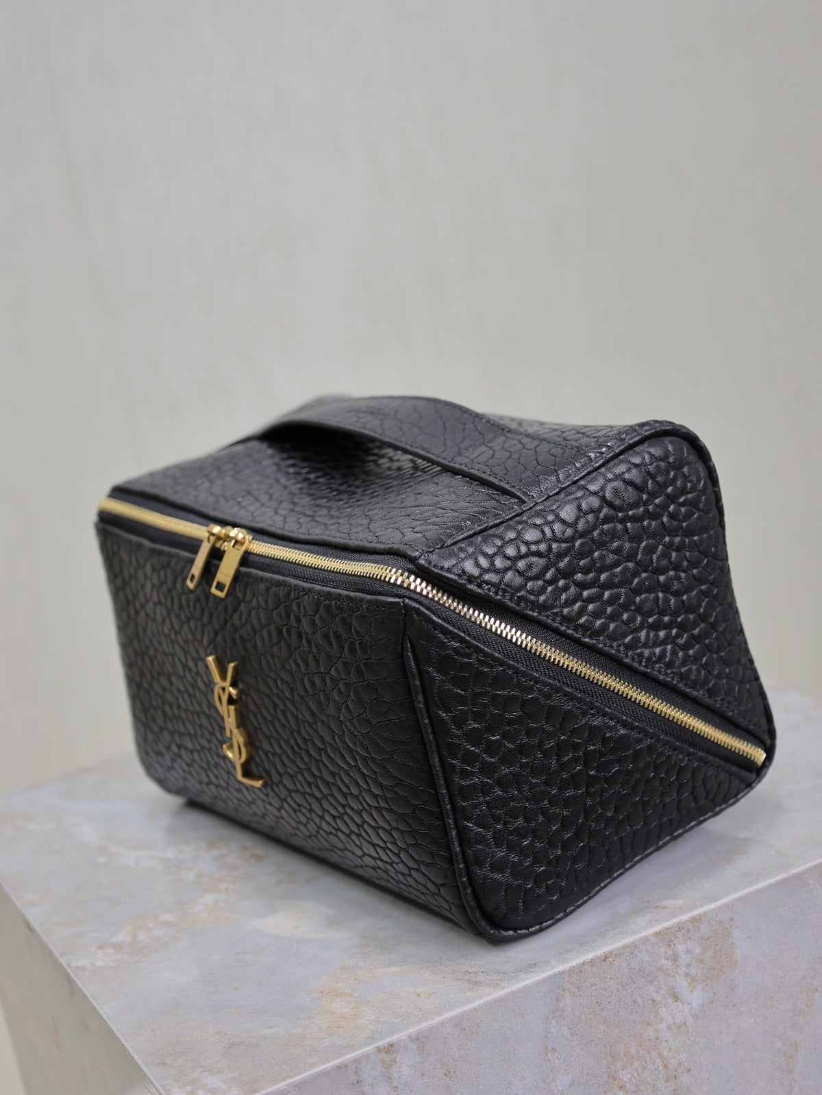 Saint Laurent Comestic Pouch in Black Lambskin Gold Logo