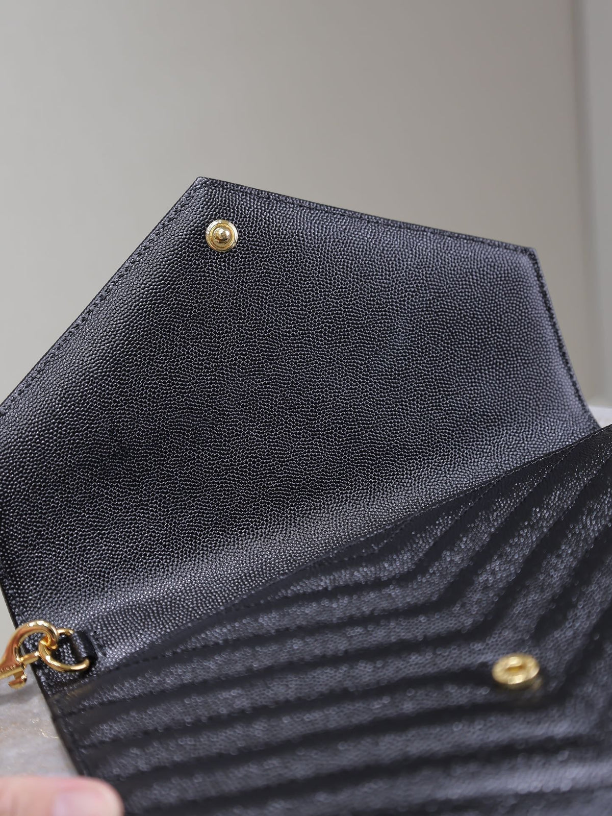 Saint Laurent Cassandre Clutch 21 in Black Lambskin Gold Hardware