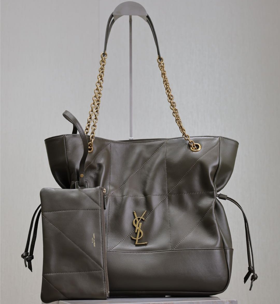 Saint Laurent Jamie Large Pochon 34 in Uniform Green Lambskin Copper Hardware Bag