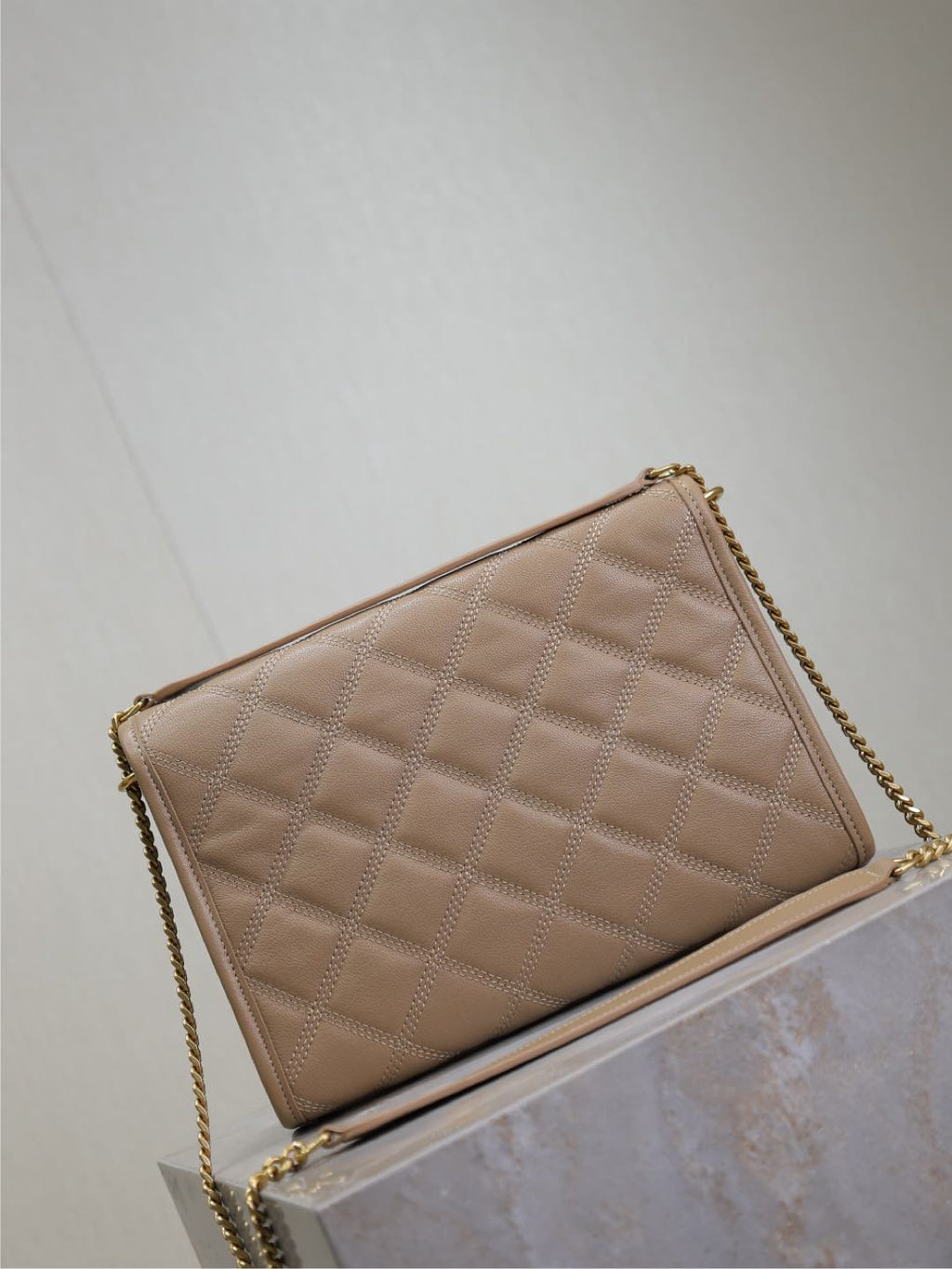 Saint Laurent Becky 25 in Medium Brown Quilted Lambskin Gold Hardware Bag